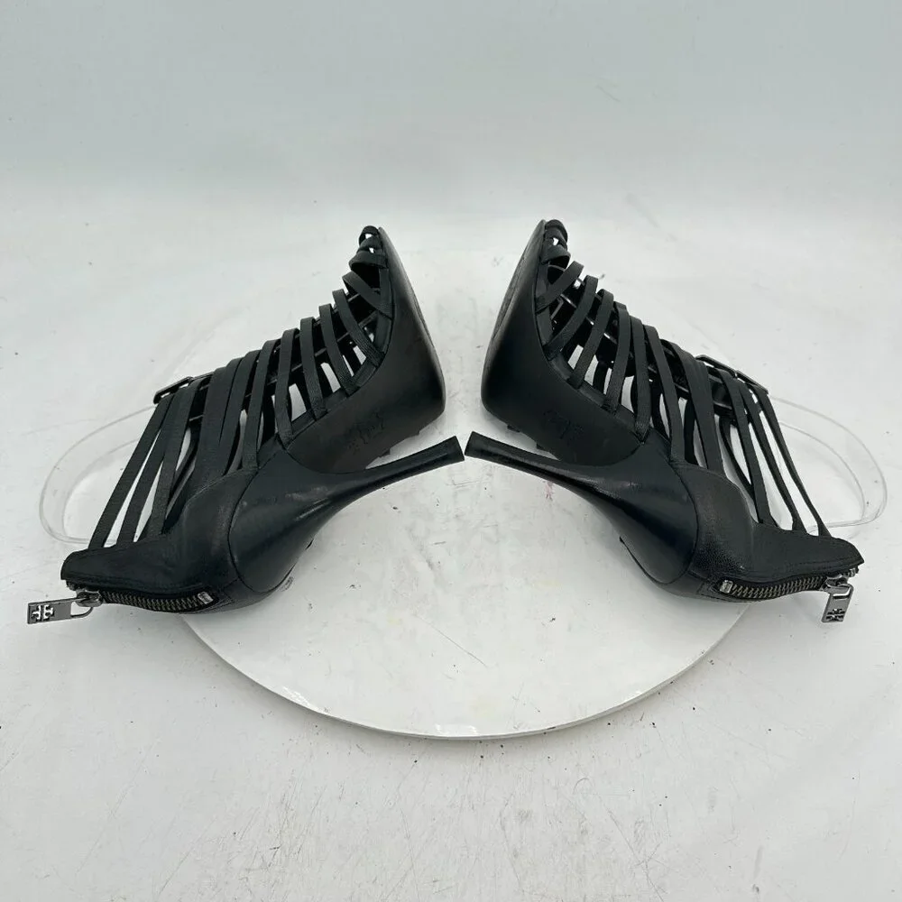Tory Burch Women Size 7.5M Black Leather Strappy Black Heels Stiletto Shoes